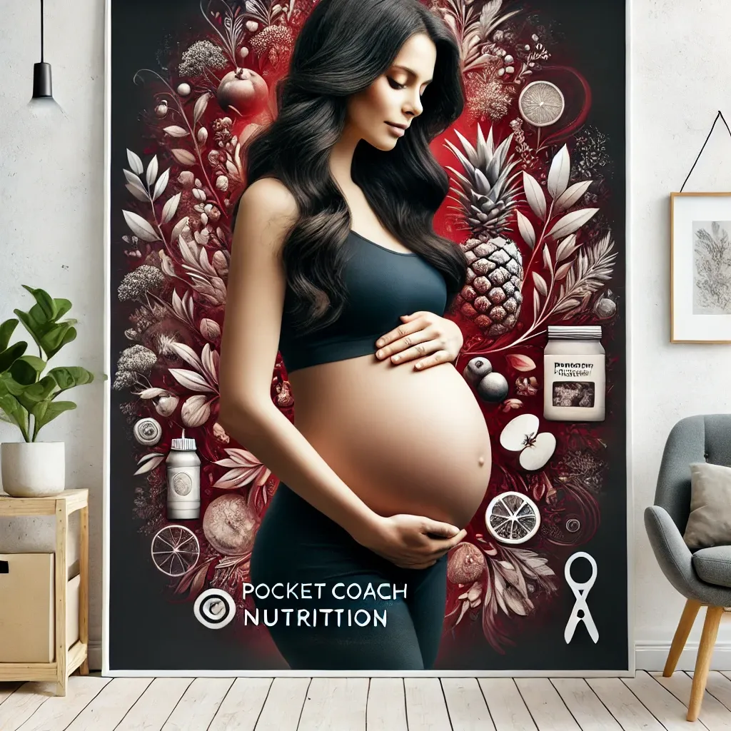 DALL·E 2024-07-31 17.07.00 - A realistic and eye-catching image featuring a pregnant woman in a serene environment. The image emphasizes the colors red and black, highlighting the.webp