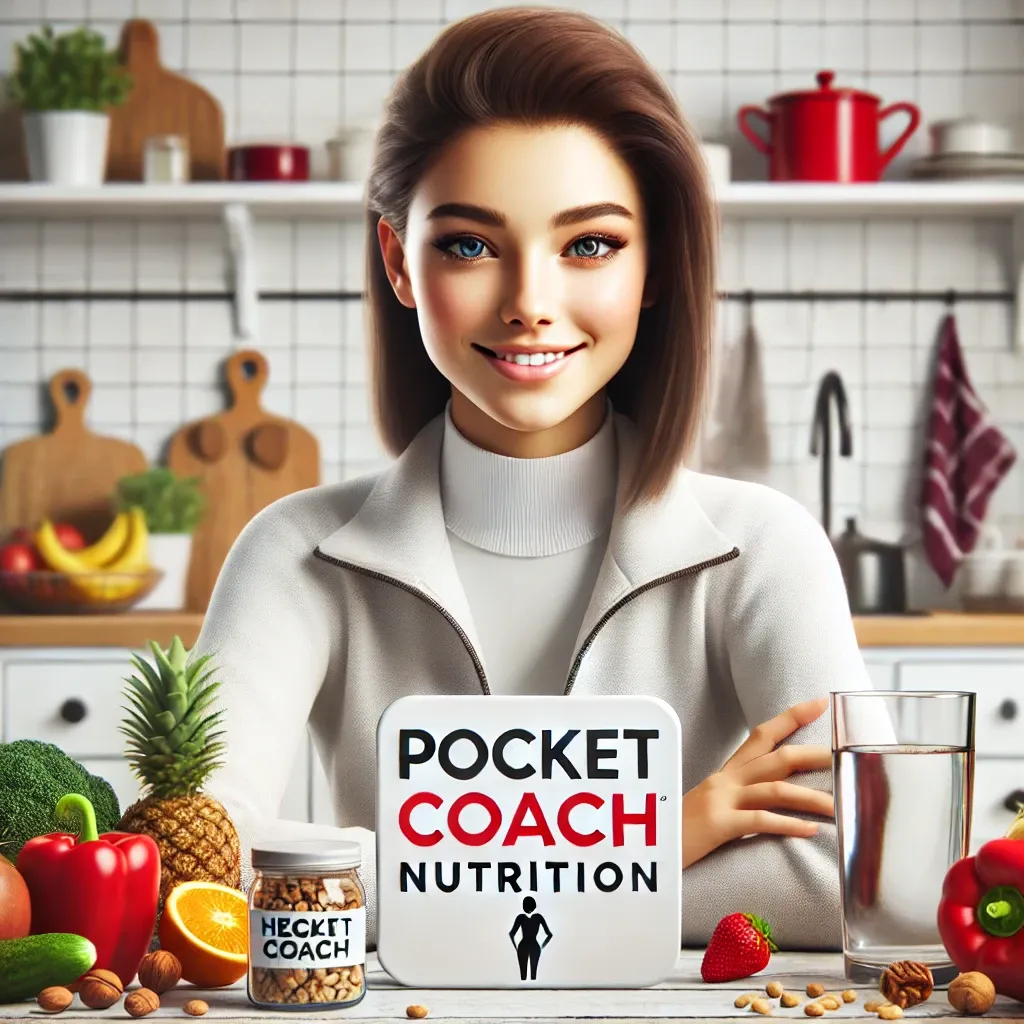 DALL·E 2024-08-08 16.39.10 - A realistic image of a 17-year-old girl with clear, healthy skin, smiling confidently. She is in a bright, modern kitchen, surrounded by healthy foods.webp