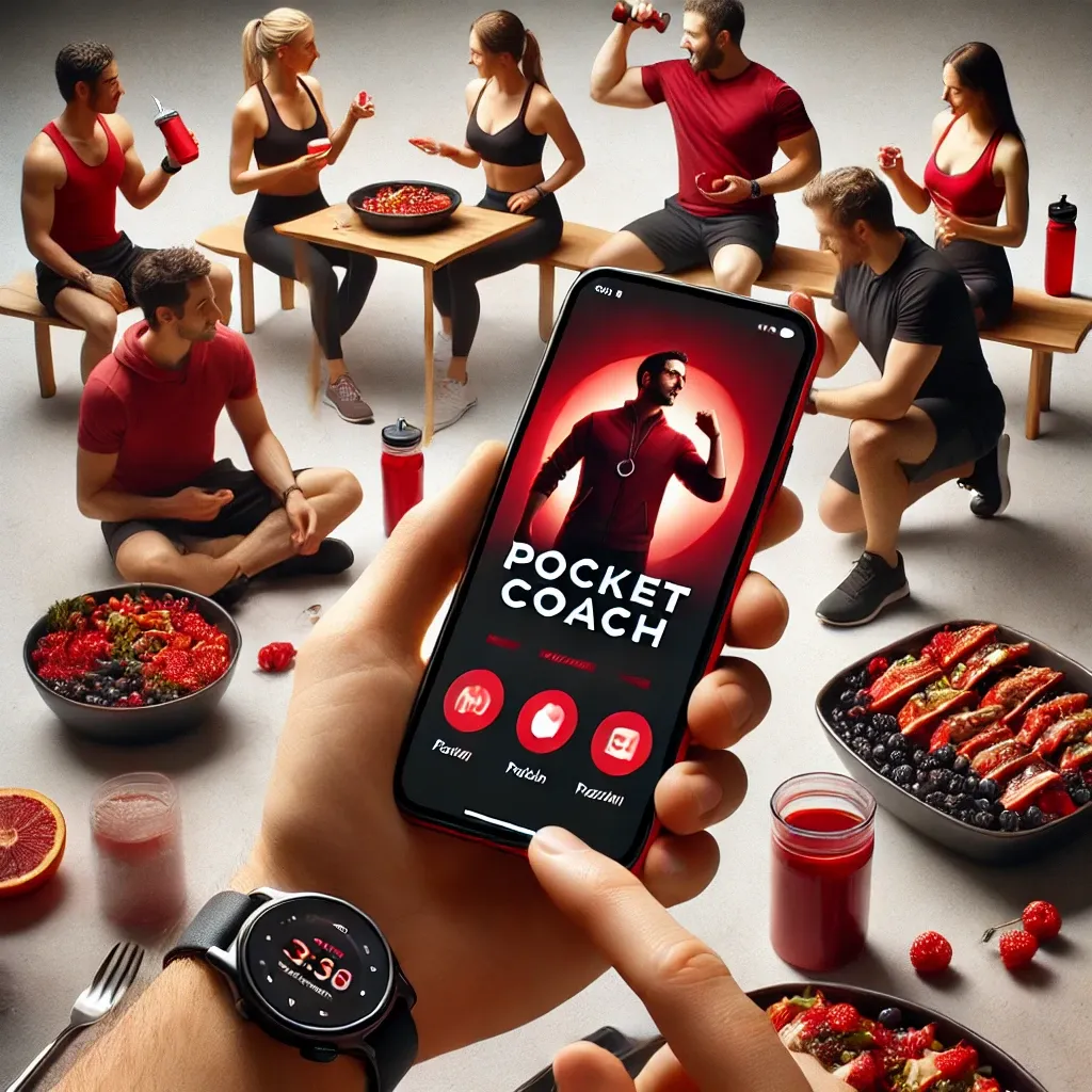 DALL·E 2024-08-12 18.37.57 - Create a realistic image featuring a different scene that highlights the colors red and black, involving people in a setting related to nutrition and .webp