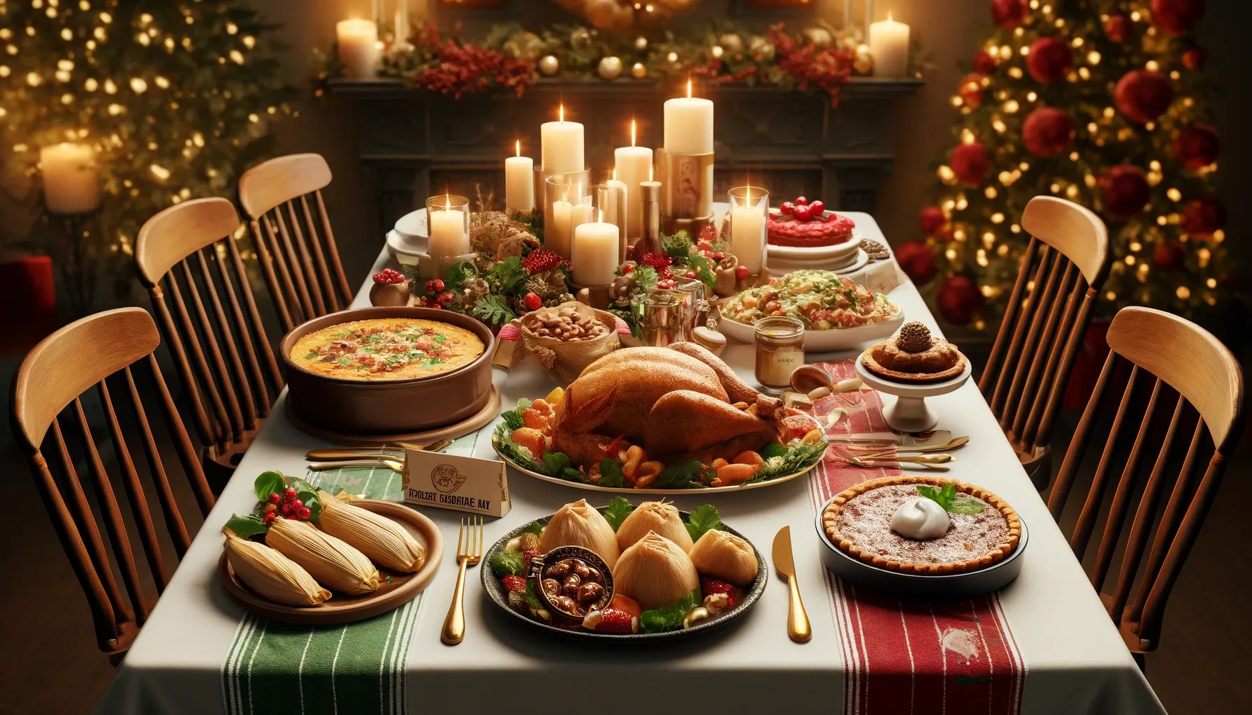 DALL·E 2024-12-23 10.11.49 - A realistic and well-defined image featuring a festive Christmas dinner table with traditional dishes from both Mexico and the United States. The tabl.webp