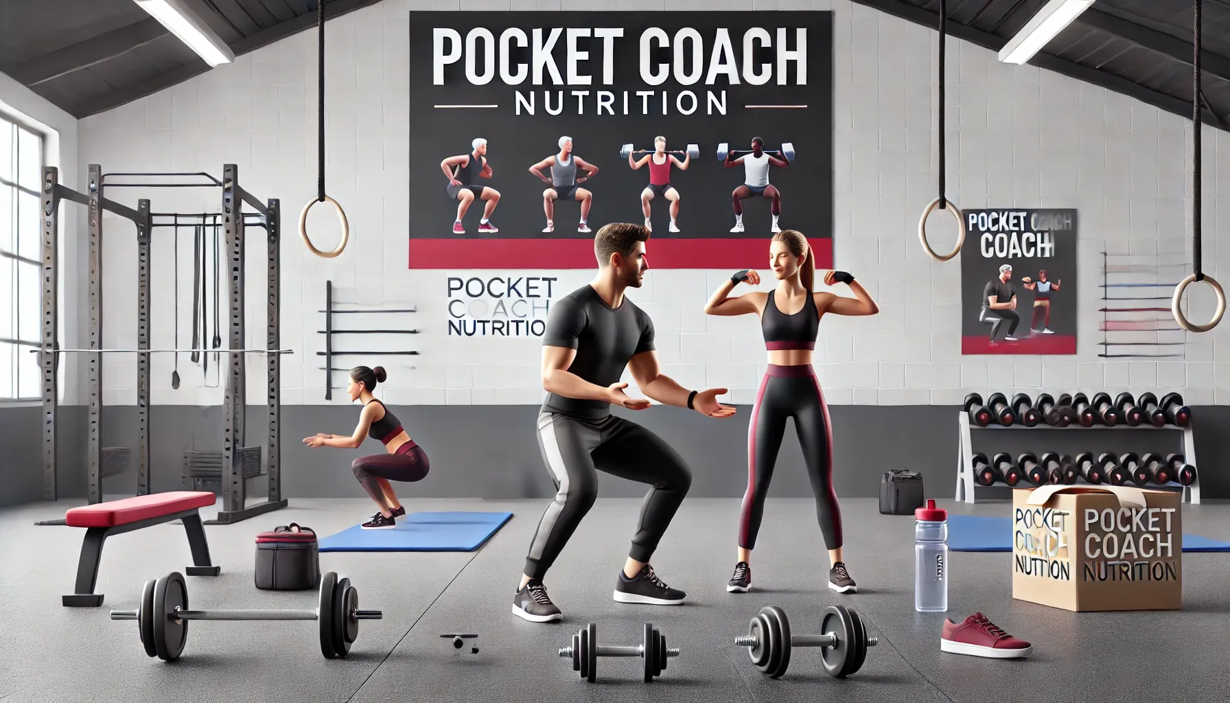 DALL·E 2025-01-02 18.39.12 - A realistic 3_1 horizontal banner image featuring a fit and healthy man and woman in a gym setting. They are performing exercises like squats, lunges,.webp