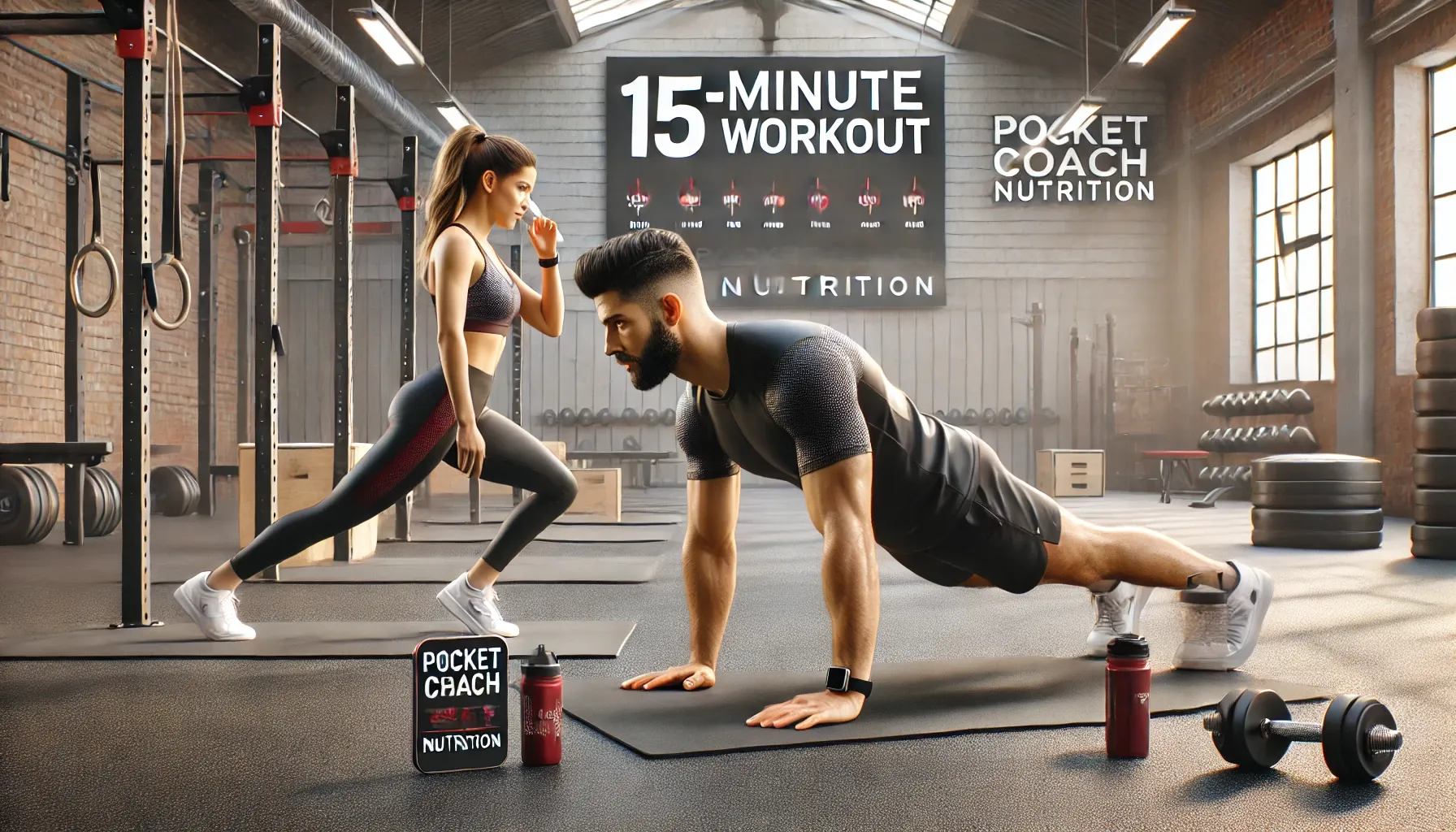DALL·E 2025-01-20 20.42.36 - A realistic 3_1 horizontal banner image featuring a fit and healthy man and woman performing a 15-minute workout in a modern gym setting. The man is d.webp